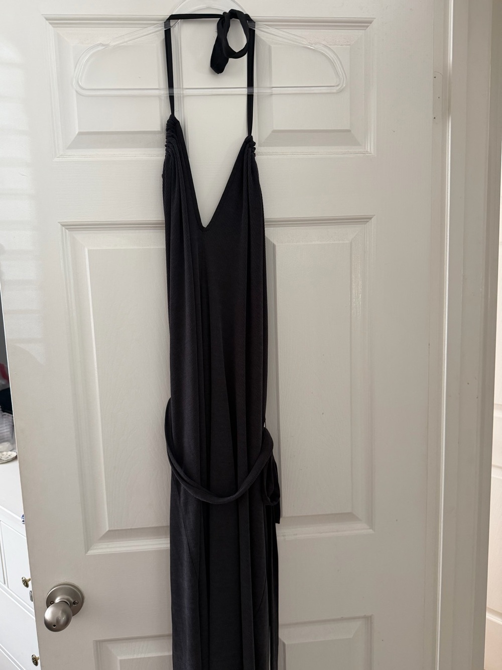 HD In Paris Anthropologie Black Ribbed Halter Maxi Dress Size Medium